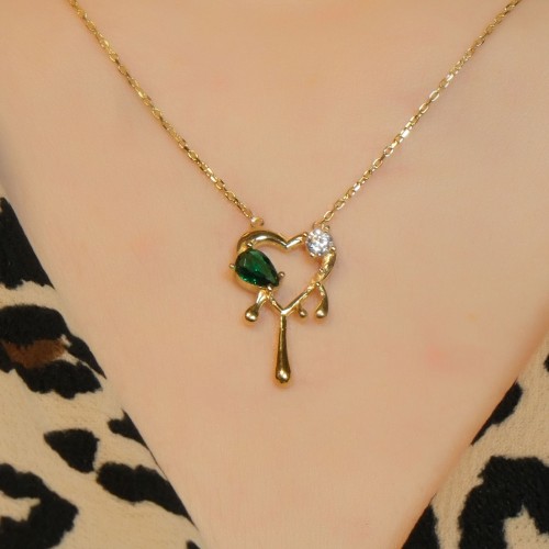 YEŞİL TAŞLI KALP KOLYE 22 AYAR A079972