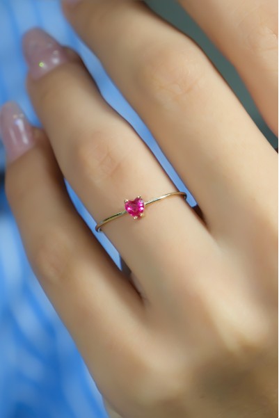 PEMBE TAŞLI TEKTAŞ YÜZÜK 14 AYAR A080538