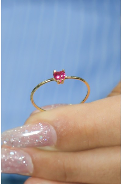 PEMBE TAŞLI TEKTAŞ YÜZÜK 14 AYAR A080538