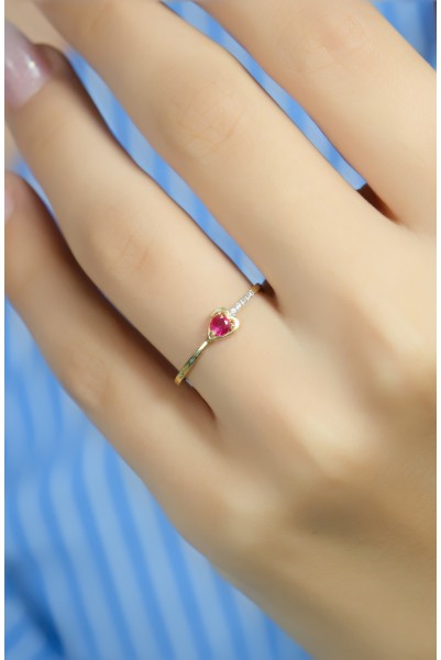 PEMBE TAŞLI KALP YÜZÜK 14 AYAR A080542