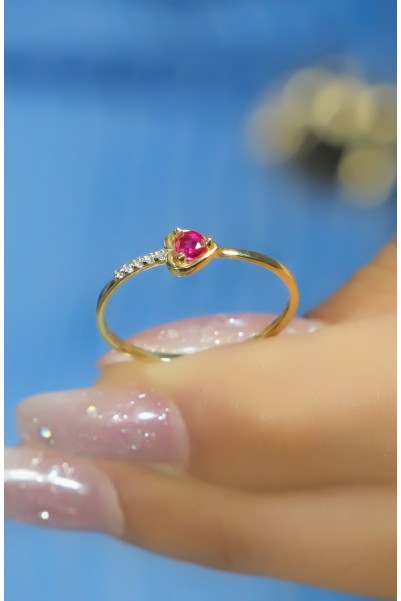 PEMBE TAŞLI KALP YÜZÜK 14 AYAR A080542