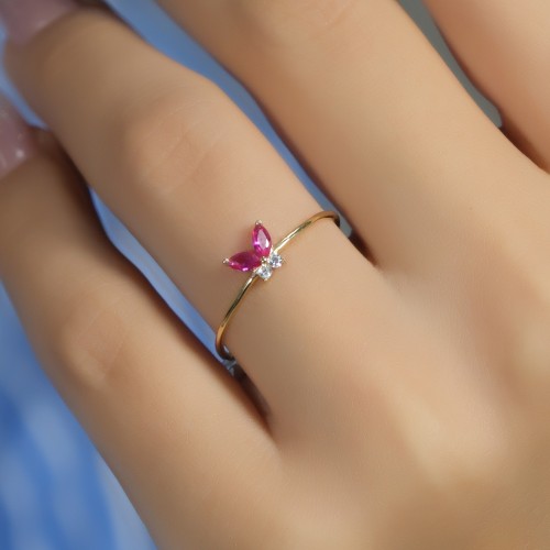 PEMBE TAŞLI KELEBEK YÜZÜK 14 AYAR A080543 PEMBE TAŞLI KELEBEK YÜZÜK 14 AYAR A080543