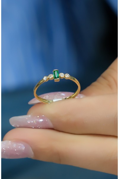 YEŞİL TAŞLI FANTAZİ YÜZÜK 14 AYAR A080545