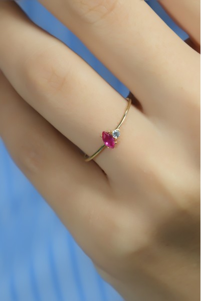 PEMBE TAŞLI YÜZÜK 14 AYAR A080549