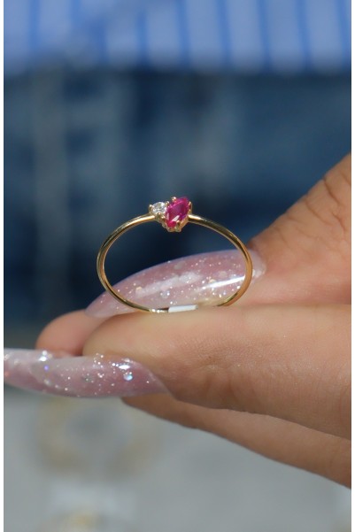 PEMBE TAŞLI YÜZÜK 14 AYAR A080549