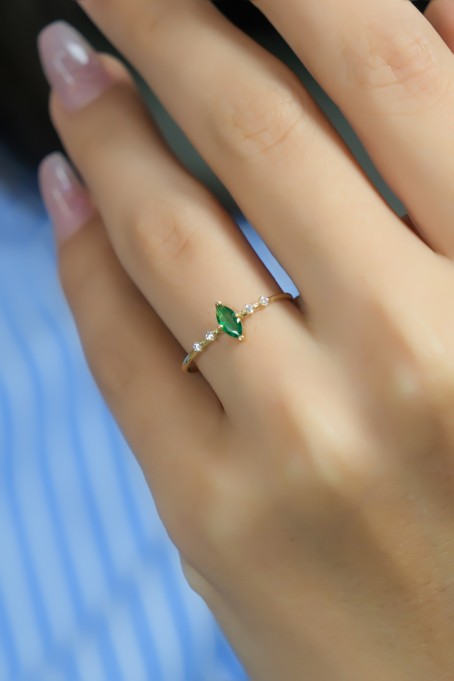 YEŞİL TAŞLI YÜZÜK 14 AYAR A080555