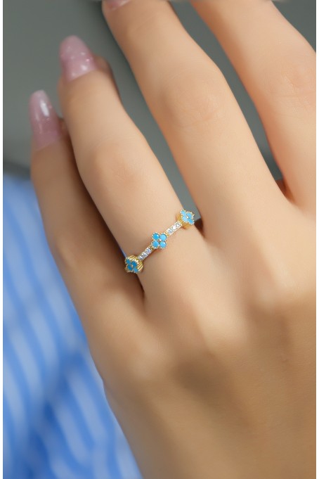 MAVİ TAŞLI YONCA YÜZÜK 14 AYAR A080893