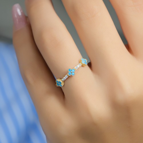 MAVİ TAŞLI YONCA YÜZÜK 14 AYAR A080893 MAVİ TAŞLI YONCA YÜZÜK 14 AYAR A080893