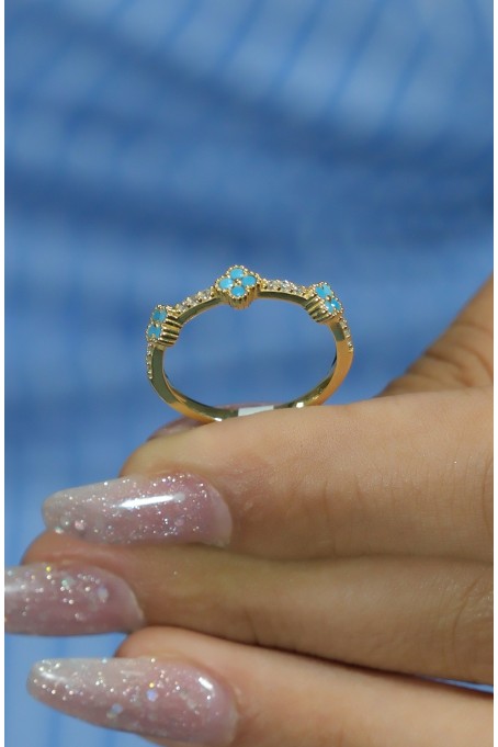 MAVİ TAŞLI YONCA YÜZÜK 14 AYAR A080893