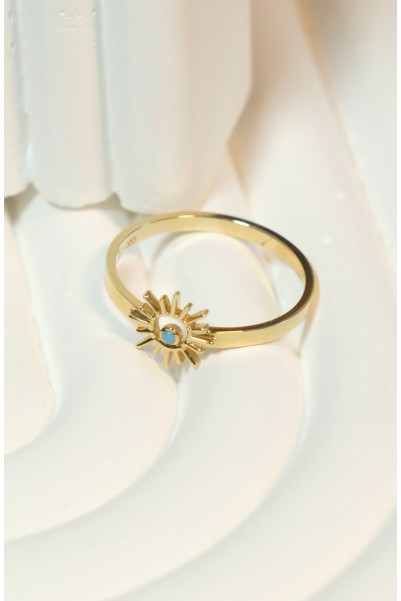 MAVİ TAŞLI GÜNEŞ MODEL YÜZÜK 14 AYAR A082291