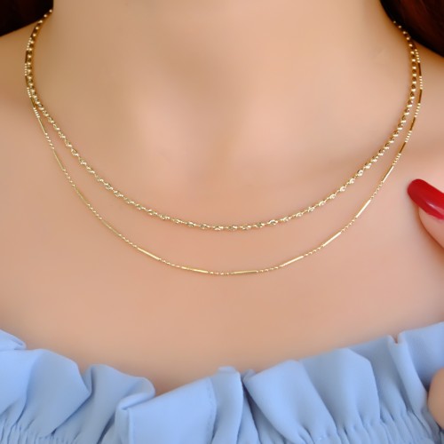 ÇİFT SIRA ZİNCİR KOLYE 14 AYAR A084995