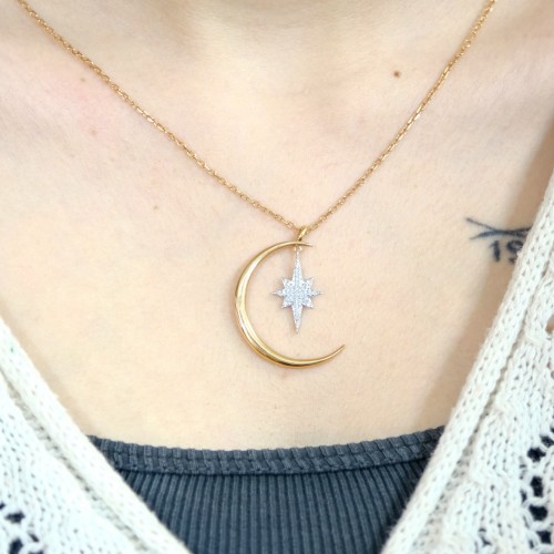 HİLAL & KUTUP YILDIZI KOLYE 14 AYAR AT01781 HİLAL & KUTUP YILDIZI KOLYE 14 AYAR AT01781