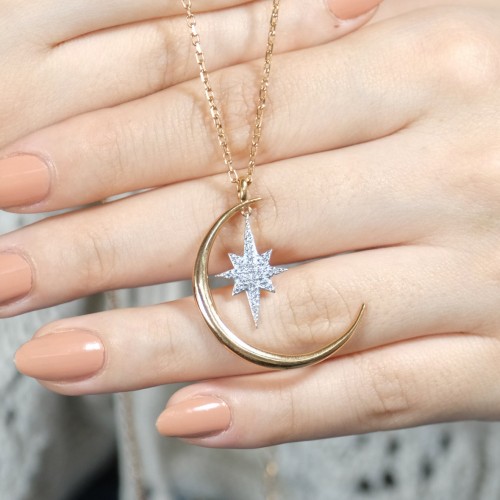 HİLAL & KUTUP YILDIZI KOLYE 14 AYAR AT01781 HİLAL & KUTUP YILDIZI KOLYE 14 AYAR AT01781