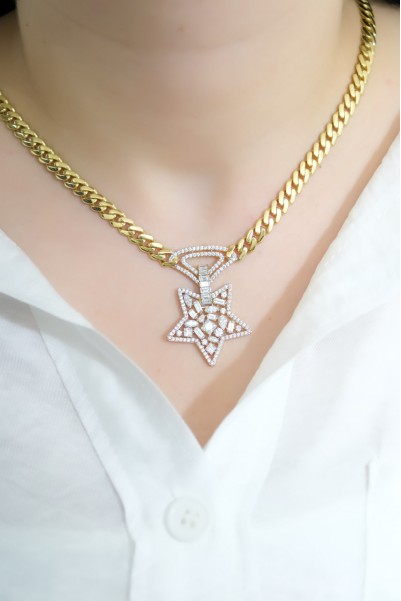 BAGET TAŞLI YILDIZ KOLYE 14 AYAR AT06252