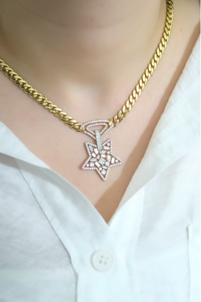 BAGET TAŞLI YILDIZ KOLYE 14 AYAR AT06252