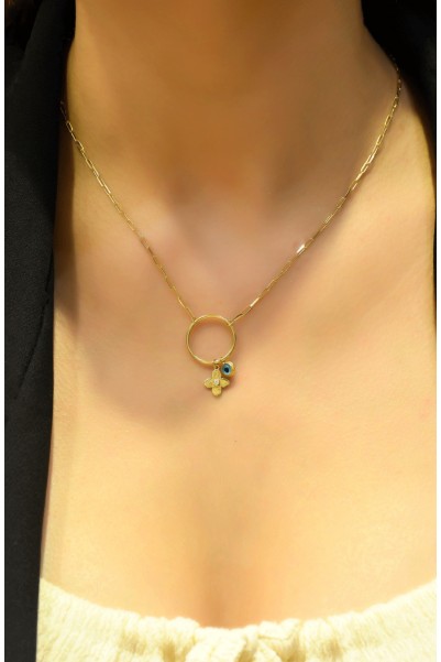 NAZAR BONCUKLU YONCALI HALKA KOLYE 14 AYAR AT03449 NAZAR BONCUKLU YONCALI HALKA KOLYE 14 AYAR AT03449