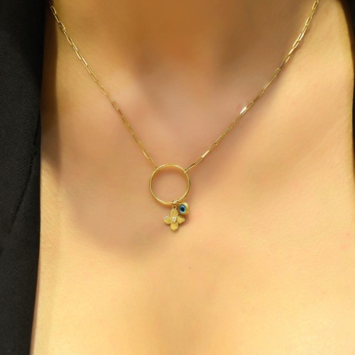 NAZAR BONCUKLU YONCALI HALKA KOLYE 14 AYAR AT03449