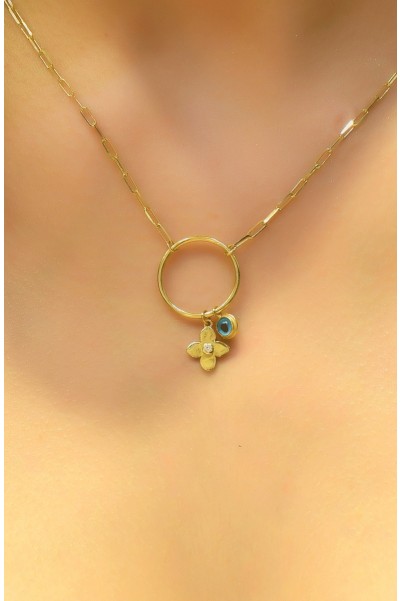 NAZAR BONCUKLU YONCALI HALKA KOLYE 14 AYAR AT03449 NAZAR BONCUKLU YONCALI HALKA KOLYE 14 AYAR AT03449