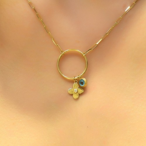 NAZAR BONCUKLU YONCALI HALKA KOLYE 14 AYAR AT03449