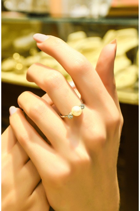 YANLARI TAŞLI İNCİ YÜZÜK 14 AYAR ATS4991