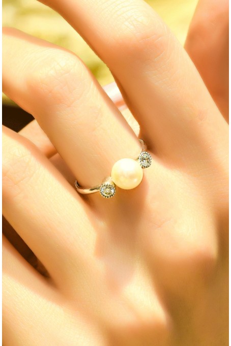 YANLARI TAŞLI İNCİ YÜZÜK 14 AYAR ATS4991