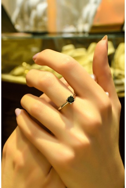 SİYAH TEKTAŞ YÜZÜK 14 AYAR ATS6019