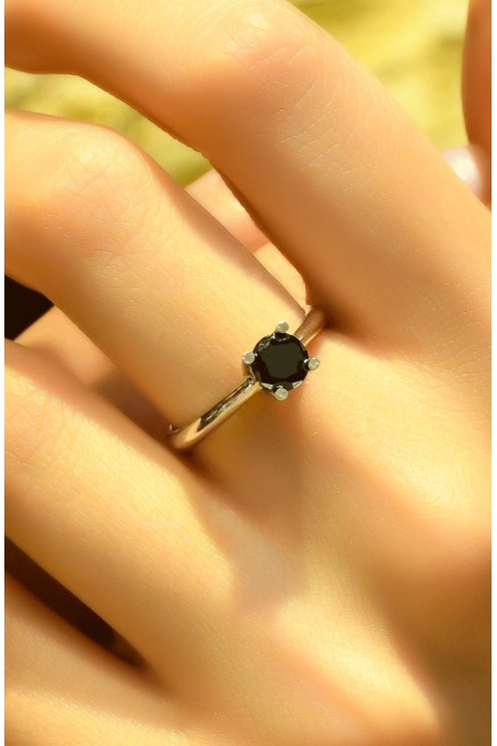 SİYAH TEKTAŞ YÜZÜK 14 AYAR ATS6019