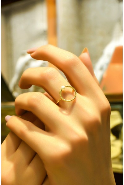 İNCİLİ HALKA YÜZÜK 14 AYAR ATS8023