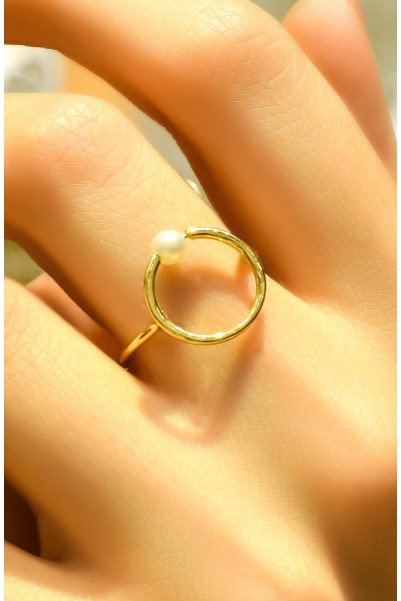 İNCİLİ HALKA YÜZÜK 14 AYAR ATS8023