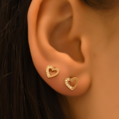 TAŞLI KALP KÜPE 14 AYAR A057166 TAŞLI KALP KÜPE 14 AYAR A057166