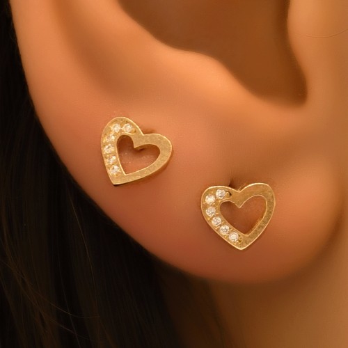 TAŞLI KALP KÜPE 14 AYAR A057166 TAŞLI KALP KÜPE 14 AYAR A057166