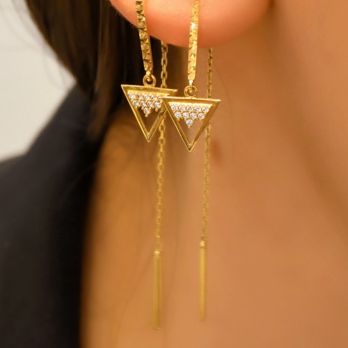 TAŞLI SALLANTILI KÜPE 14 AYAR A048370 TAŞLI SALLANTILI KÜPE 14 AYAR A048370