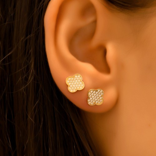 TAŞLI YONCA KÜPE 14 AYAR A057121 TAŞLI YONCA KÜPE 14 AYAR A057121