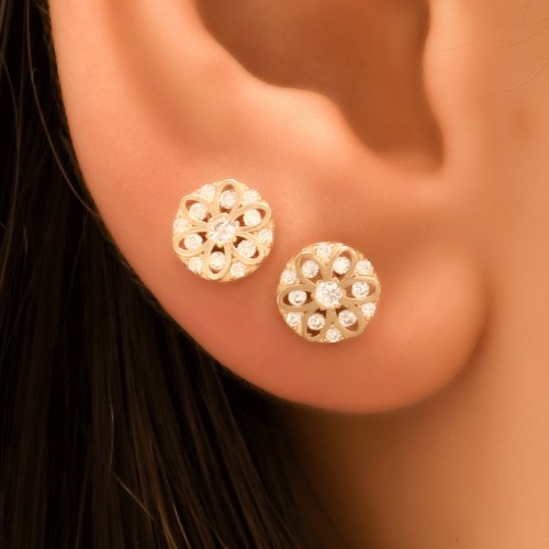 TAŞLI ÇİÇEK KÜPE 14 AYAR A057128 TAŞLI ÇİÇEK KÜPE 14 AYAR A057128