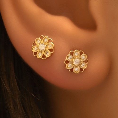 TAŞLI ÇİÇEK KÜPE 14 AYAR A057131 TAŞLI ÇİÇEK KÜPE 14 AYAR A057131