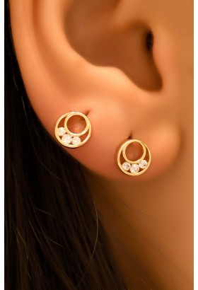 TAŞLI HİLAL KÜPE 14 AYAR A057144