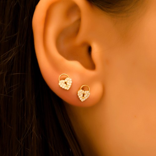 TAŞLI KALP KİLİT KÜPE 14 AYAR A057152 TAŞLI KALP KİLİT KÜPE 14 AYAR A057152