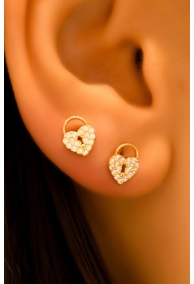 TAŞLI KALP KİLİT KÜPE 14 AYAR A057152 TAŞLI KALP KİLİT KÜPE 14 AYAR A057152