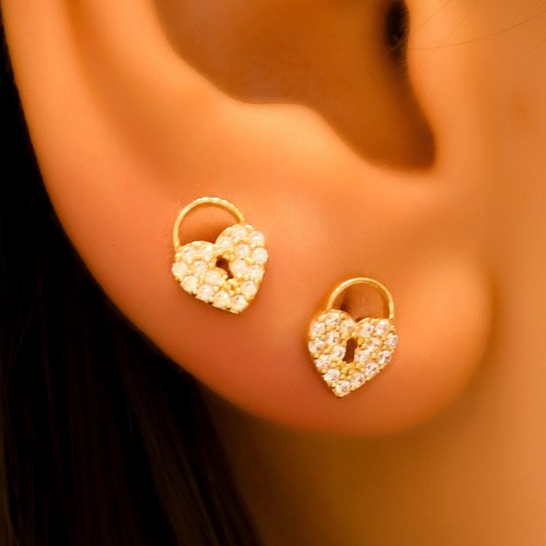 TAŞLI KALP KİLİT KÜPE 14 AYAR A057152 TAŞLI KALP KİLİT KÜPE 14 AYAR A057152