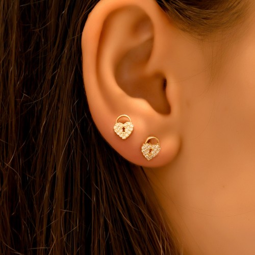 TAŞLI KALP KİLİT KÜPE 14 AYAR A057153 TAŞLI KALP KİLİT KÜPE 14 AYAR A057153