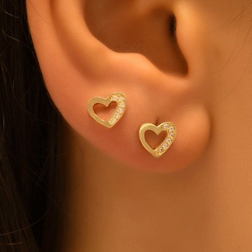 TAŞLI KALP KÜPE 14 AYAR A057167 TAŞLI KALP KÜPE 14 AYAR A057167