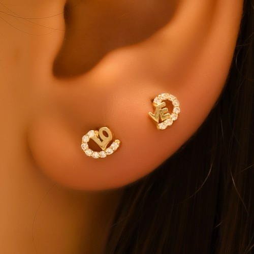 TAŞLI LOVE KÜPE 14 AYAR A057172 TAŞLI LOVE KÜPE 14 AYAR A057172