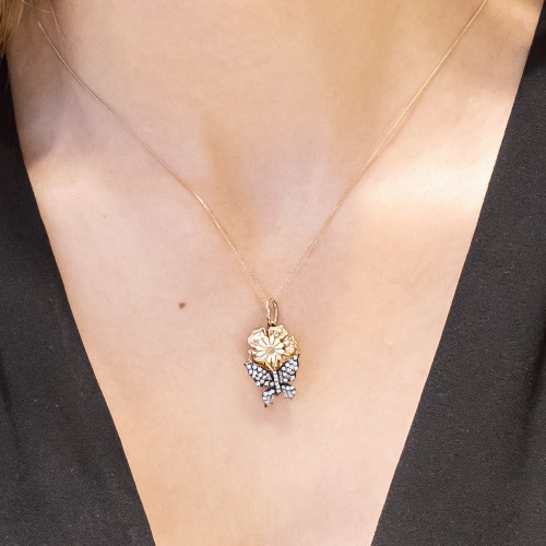 KELEBEK ÇİÇEK KOLYE 14 AYAR A033088