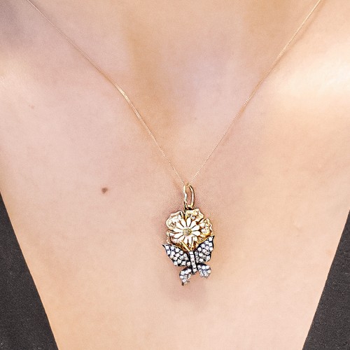 KELEBEK ÇİÇEK KOLYE 14 AYAR A033088