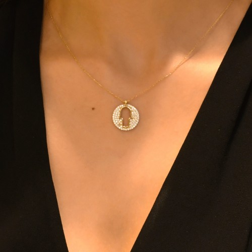 TAŞLI FATMA ANA ELİ KOLYE 14 AYAR A022002