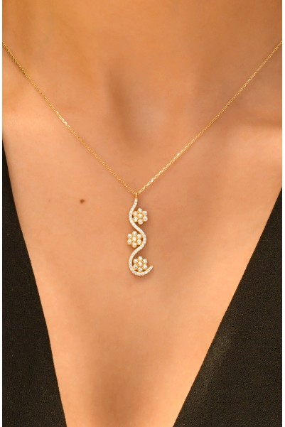 TAŞLI PAPATYA KOLYE 14 AYAR A026978 TAŞLI PAPATYA KOLYE 14 AYAR A026978