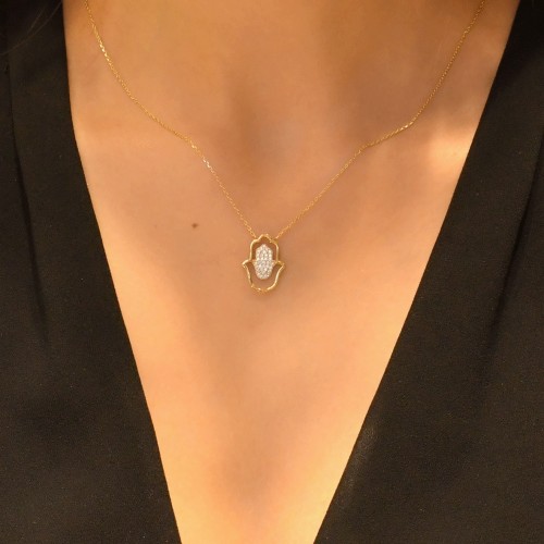 TAŞLI FATMA ANA ELİ KOLYE 14 AYAR A028034 TAŞLI FATMA ANA ELİ KOLYE 14 AYAR A028034