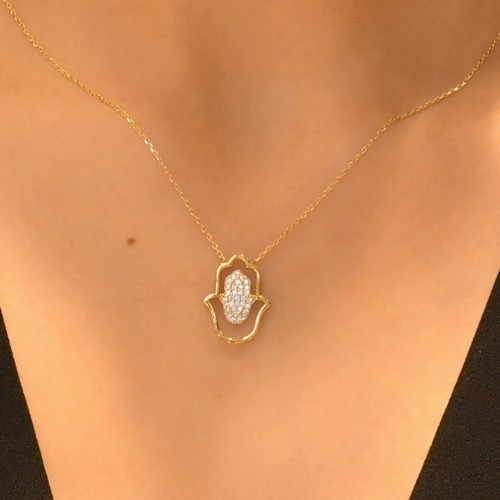 TAŞLI FATMA ANA ELİ KOLYE 14 AYAR A028034 TAŞLI FATMA ANA ELİ KOLYE 14 AYAR A028034