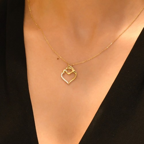 KALP ANNE VE BEBEK KOLYE 14 AYAR AT00857