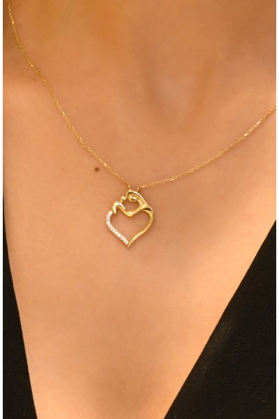 KALP ANNE VE BEBEK KOLYE 14 AYAR AT00857 KALP ANNE VE BEBEK KOLYE 14 AYAR AT00857